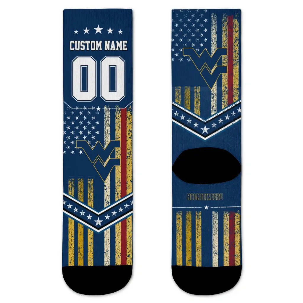 West Virginia Mountaineers Socks Custom Star Stripes Blue White Best Selling West Virginia Mountaineers Socks Custom Star Stripes Blue White Best Selling