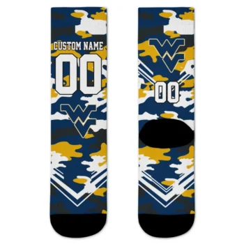 West Virginia Mountaineers Socks Custom Woodland Camo Blue Best Selling