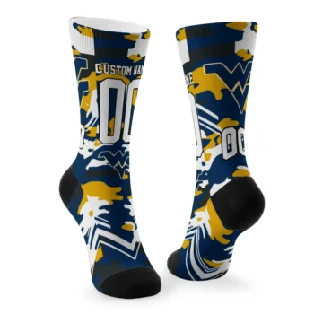 West Virginia Mountaineers Socks Custom Woodland Camo Blue Fashion Forward
