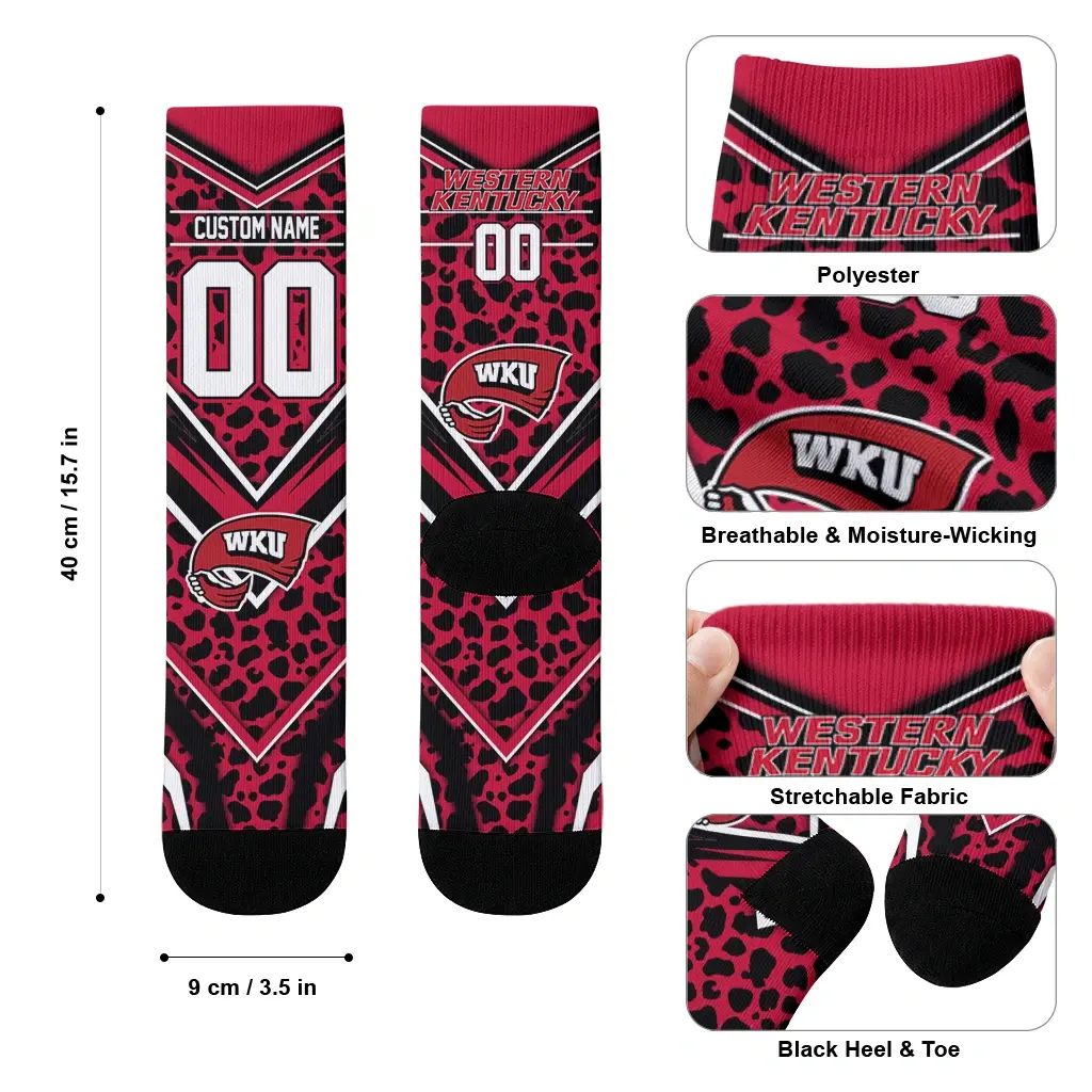 Western Kentucky Hilltoppers Socks Personalized Leopard Print Red Black High Quality Western Kentucky Hilltoppers Socks Personalized Leopard Print Red Black High Quality