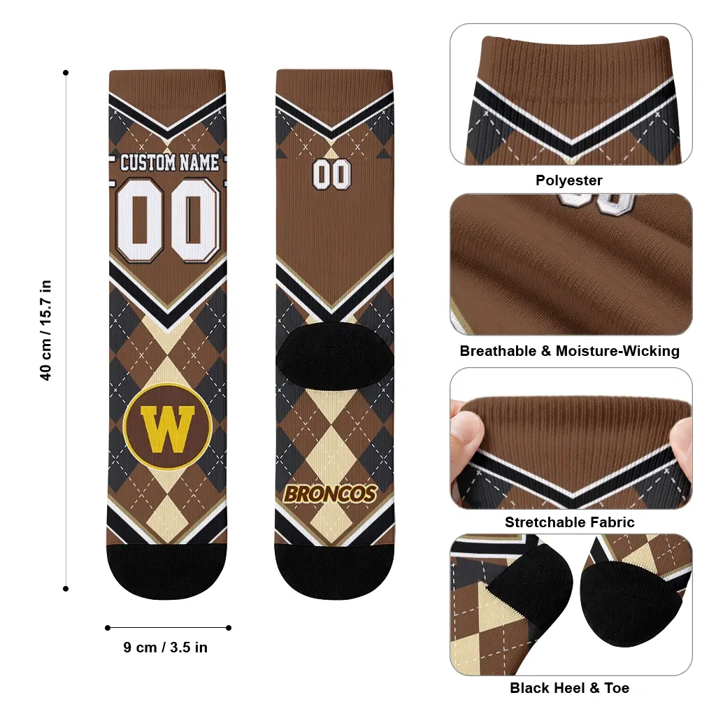 Western Michigan Broncos Socks Custom Argyle Pattern Brown High Quality Western Michigan Broncos Socks Custom Argyle Pattern Brown High Quality