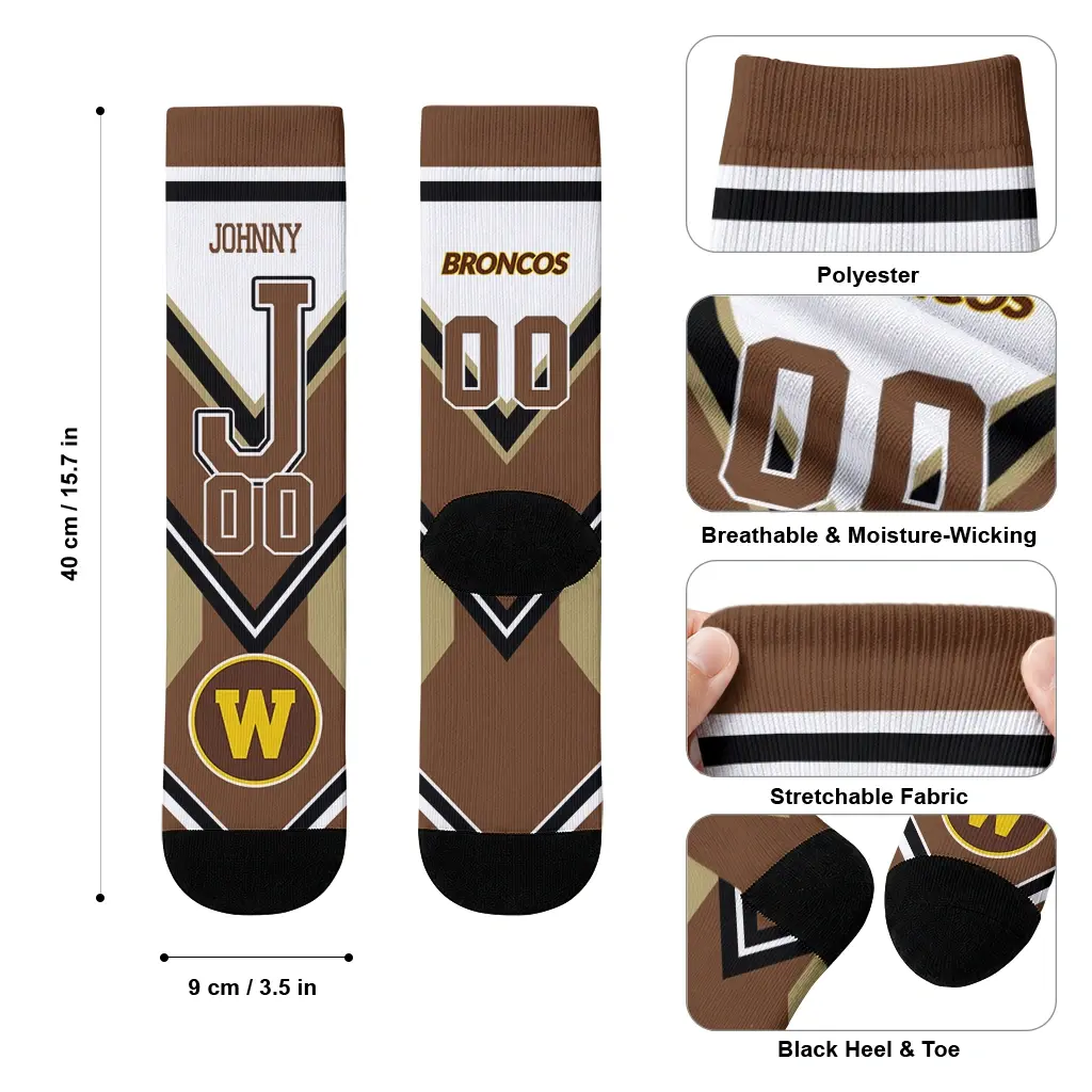 Western Michigan Broncos Socks Custom Arrow Blocks Brown High Quality Western Michigan Broncos Socks Custom Arrow Blocks Brown High Quality