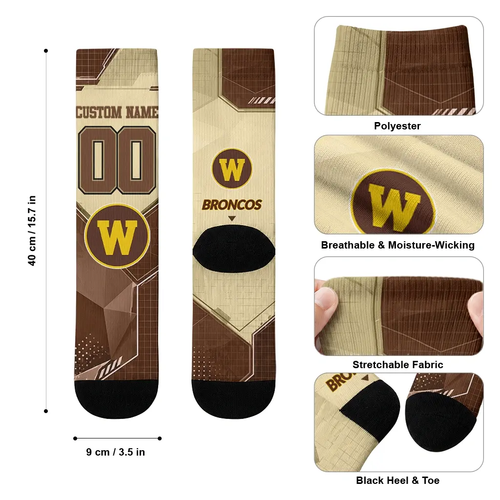 Western Michigan Broncos Socks Custom Geometric Tech Brown High Quality Western Michigan Broncos Socks Custom Geometric Tech Brown High Quality