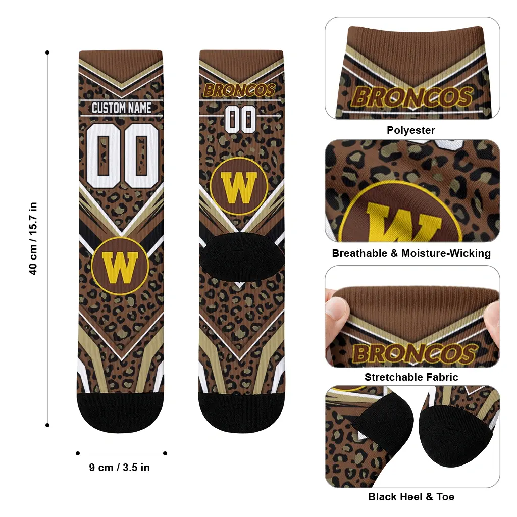 Western Michigan Broncos Socks Custom Leopard Print Brown Black High Quality Western Michigan Broncos Socks Custom Leopard Print Brown Black High Quality