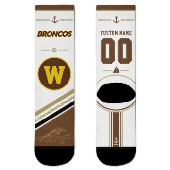 Western Michigan Broncos Socks Custom Nautical Icons Brown White Best Selling