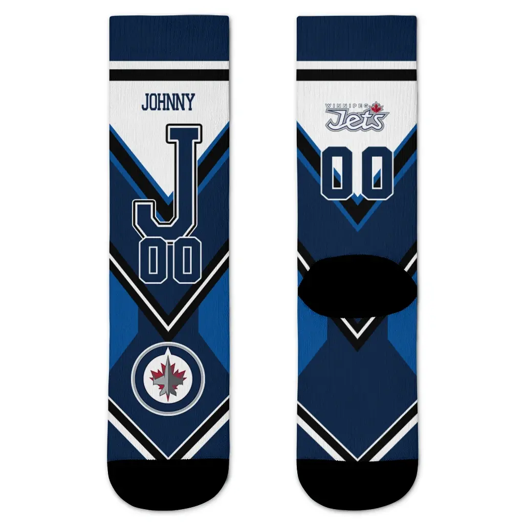 Winnipeg Jets Socks Custom Arrow Blocks Blue Best Selling Winnipeg Jets Socks Custom Arrow Blocks Blue Best Selling