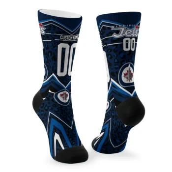 Winnipeg Jets Socks Custom Leopard Print Blue Black Fashion Forward