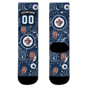 Winnipeg Jets Socks Customized Scattered Icons Blue Best Selling
