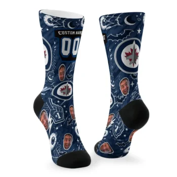 Winnipeg Jets Socks Customized Scattered Icons Blue Fashion Forward