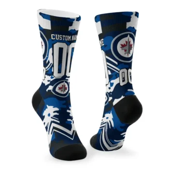 Winnipeg Jets Socks Customized Woodland Camo Blue Fashion Forward