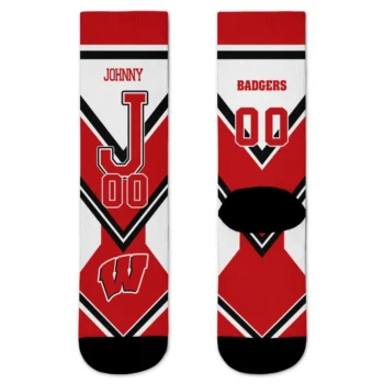 Wisconsin Badgers Socks Customized Arrow Blocks Red Best Selling