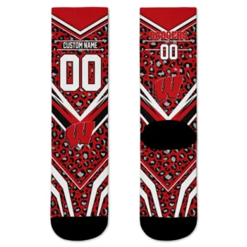 Wisconsin Badgers Socks Customized Leopard Print Red Black Best Selling