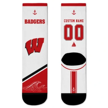 Wisconsin Badgers Socks Customized Nautical Icons Red White Best Selling