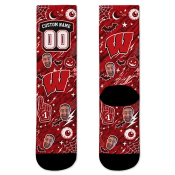 Wisconsin Badgers Socks Customized Scattered Icons Red Best Selling