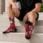 Wisconsin Badgers Socks Customized Scattered Icons Red Best Selling