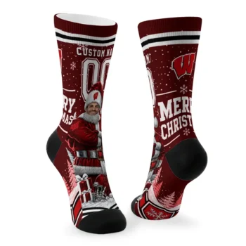 Wisconsin Badgers Socks Customized Snowy Scene Red White Fashion Forward