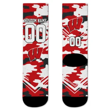 Wisconsin Badgers Socks Customized Woodland Camo Red Best Selling