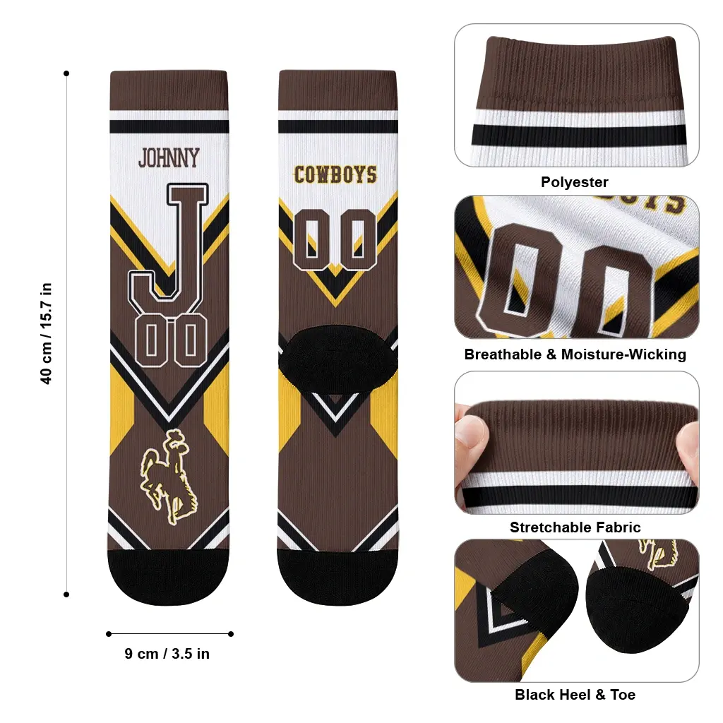 Wyoming Cowboys Socks Customized Arrow Blocks Brown High Quality Wyoming Cowboys Socks Customized Arrow Blocks Brown High Quality