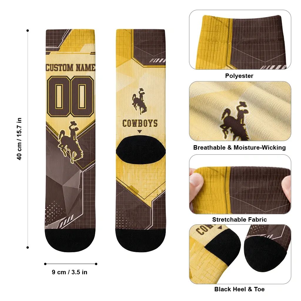 Wyoming Cowboys Socks Customized Geometric Tech Brown High Quality Wyoming Cowboys Socks Customized Geometric Tech Brown High Quality