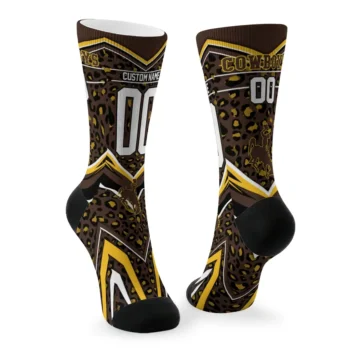 Wyoming Cowboys Socks Customized Leopard Print Brown Black Fashion Forward