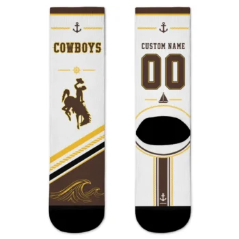Wyoming Cowboys Socks Customized Nautical Icons Brown White Best Selling