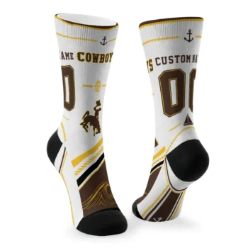 Wyoming Cowboys Socks Customized Nautical Icons Brown White Fashion Forward