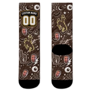 Wyoming Cowboys Socks Customized Scattered Icons Brown Best Selling