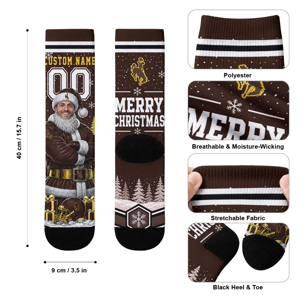 Wyoming Cowboys Socks Customized Snowy Scene Brown White High Quality Wyoming Cowboys Socks Customized Snowy Scene Brown White High Quality