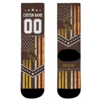 Wyoming Cowboys Socks Customized Star Stripes Brown White Best Selling