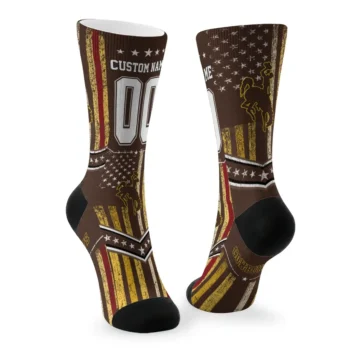 Wyoming Cowboys Socks Customized Star Stripes Brown White Fashion Forward